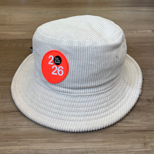 Cord Bucket Hat (Bone with Fluro Orange Badge).