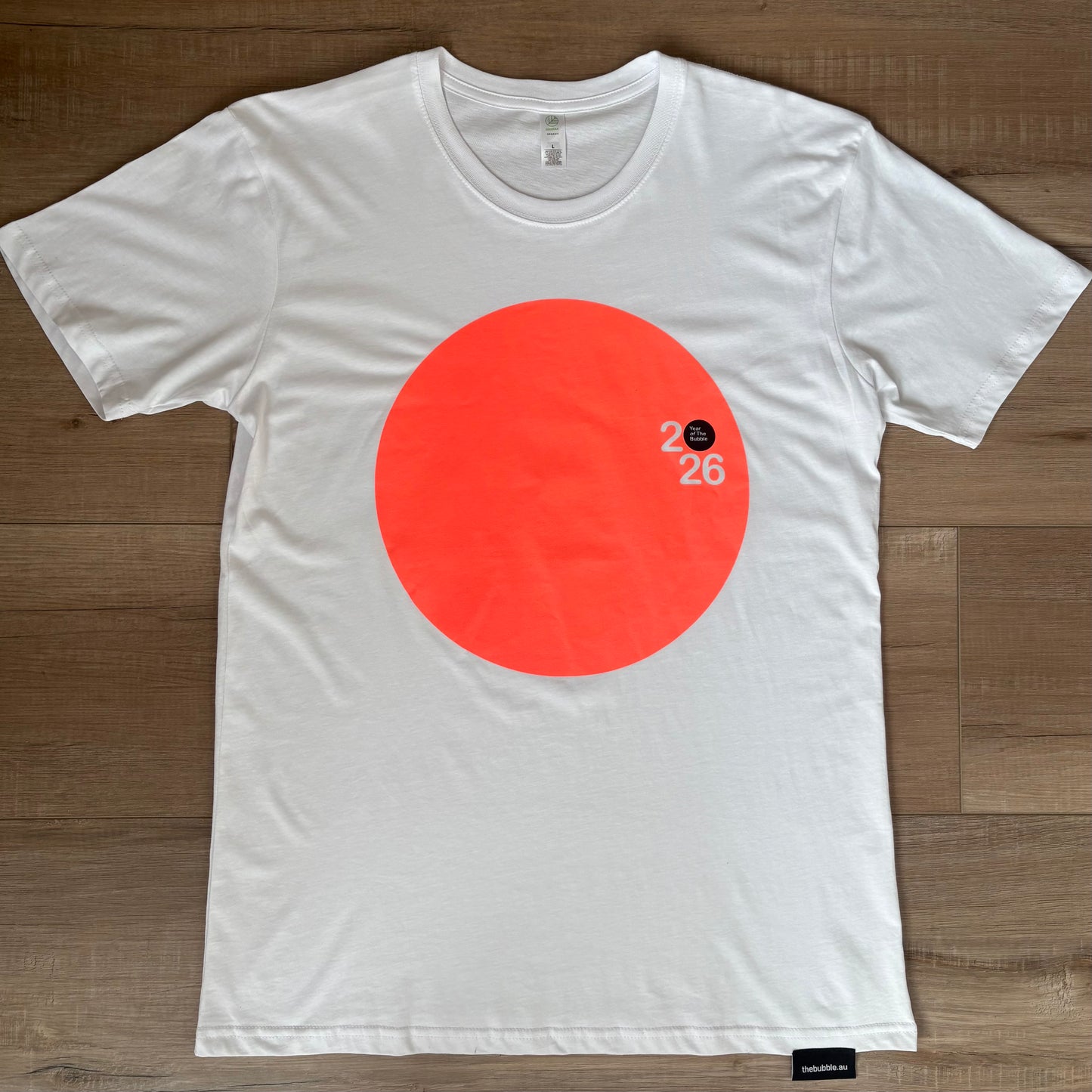 Organic White Tee (Fluro Orange Screen Print).